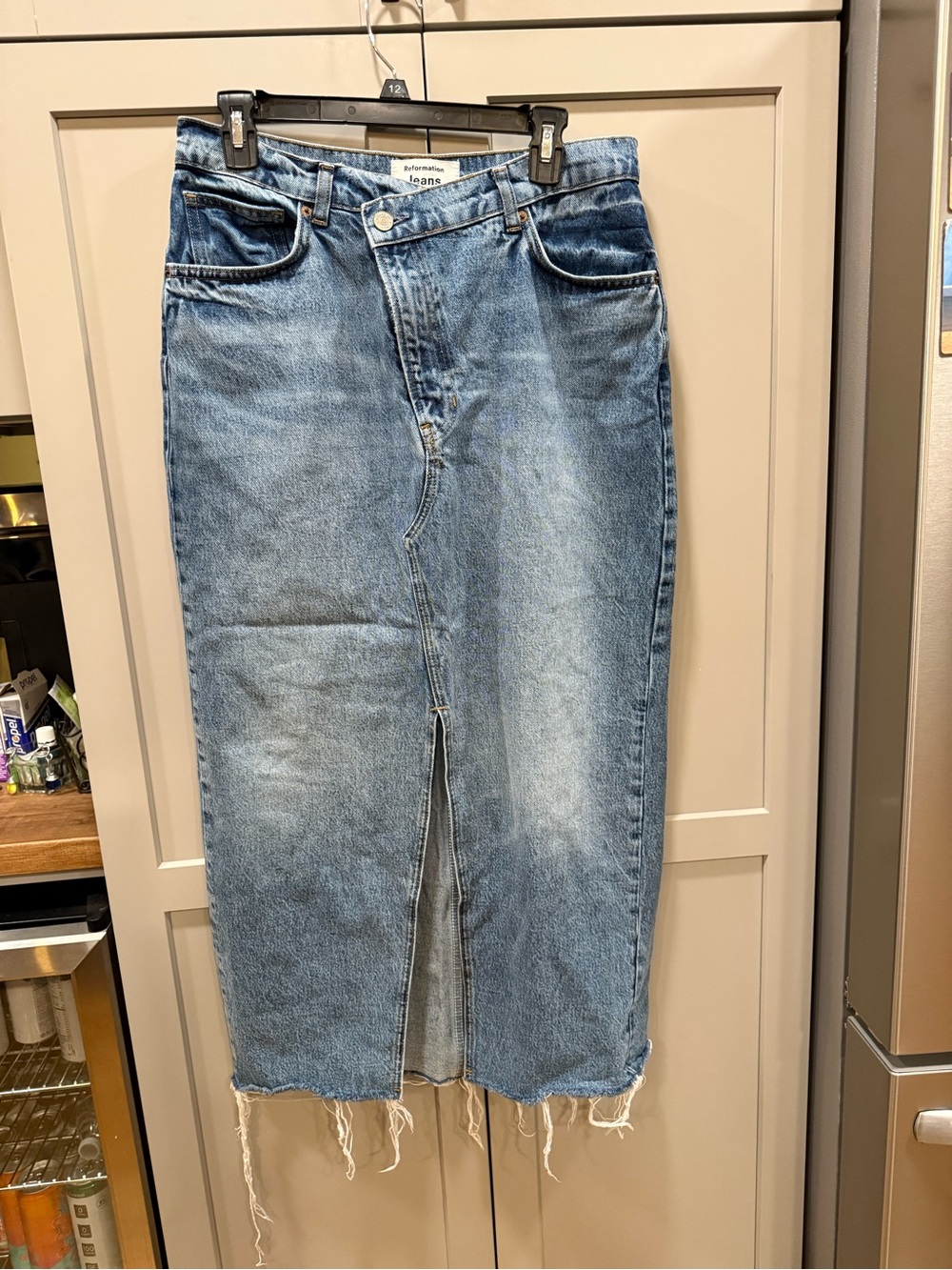 Reformation Nila Long Denim Skirt with Front Slit